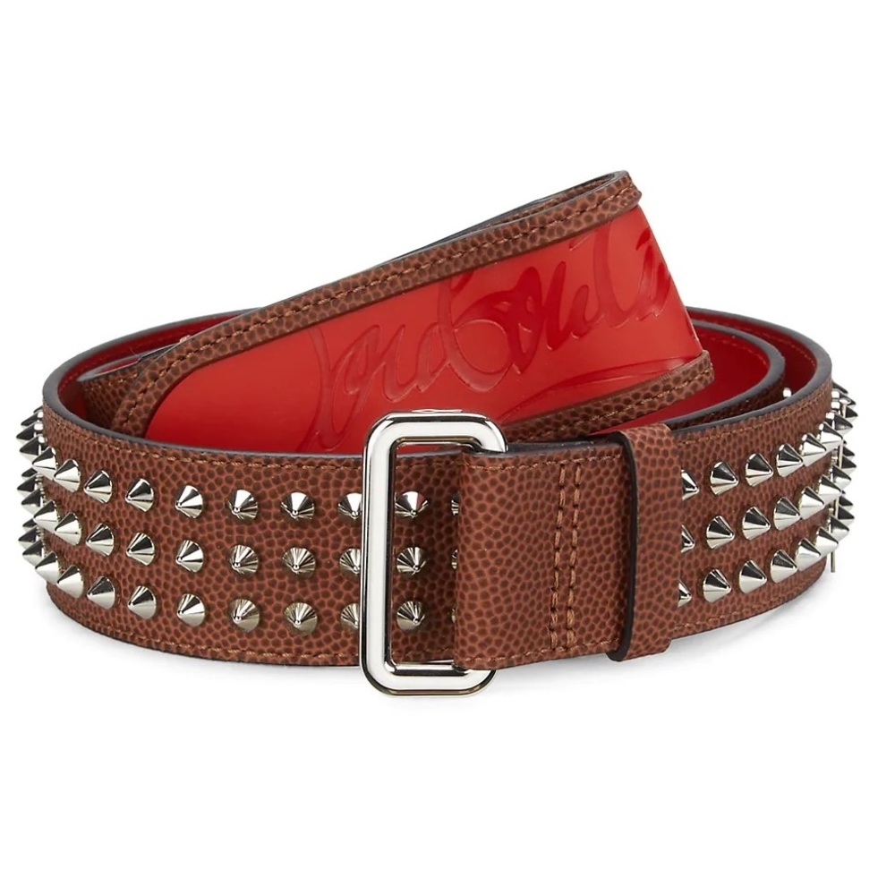 Brand New in Box Christian Louboutin, Brown Loubi Spiked Leather Belt